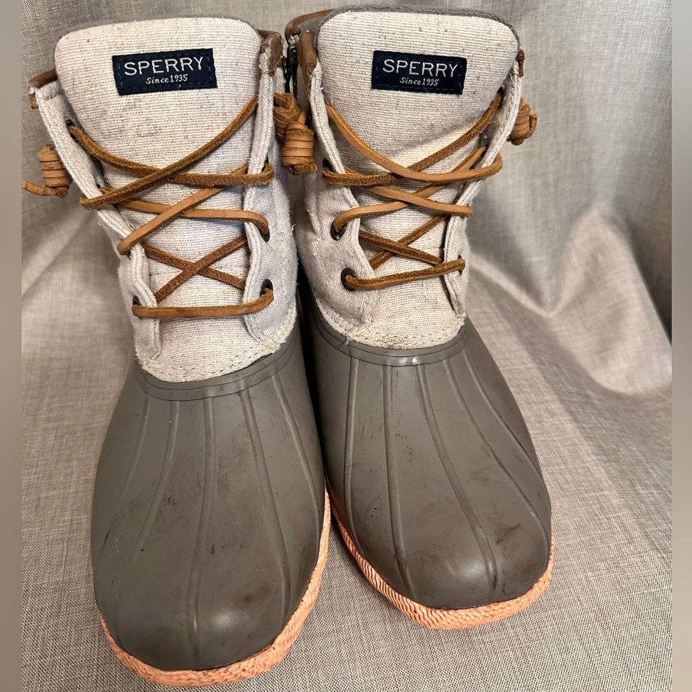 Sperry Charcoal and Beige Duck Boots